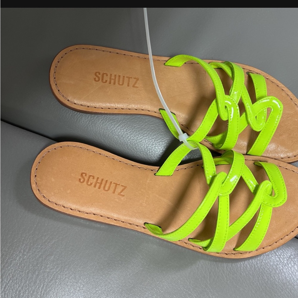 SCHUTZ Green Strappy Flats with Woven Design